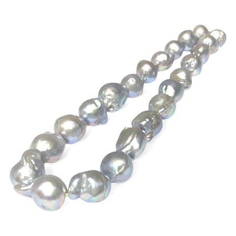 Baroque 13-19.5mm Natural Silver Blue Keshi Cultured Pearl 16" Strand