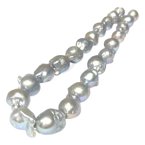 Baroque 13-19.5mm Natural Silver Blue Keshi Cultured Pearl 16" Strand