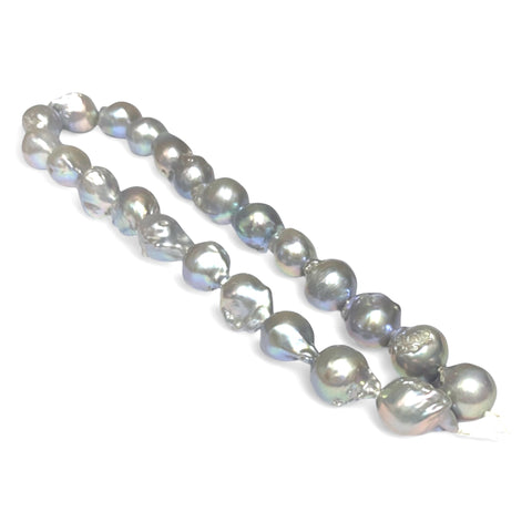 Baroque 13-19.5mm Natural Silver Blue Keshi Cultured Pearl 16" Strand