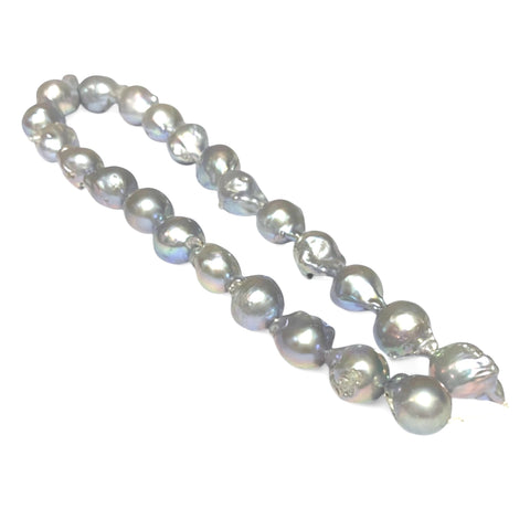 Baroque 13-19.5mm Natural Silver Blue Keshi Cultured Pearl 16" Strand