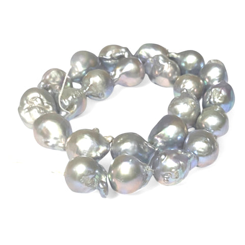 Baroque 13-19.5mm Natural Silver Blue Keshi Cultured Pearl 16" Strand