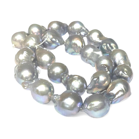 Baroque 13-19.5mm Natural Silver Blue Keshi Cultured Pearl 16" Strand