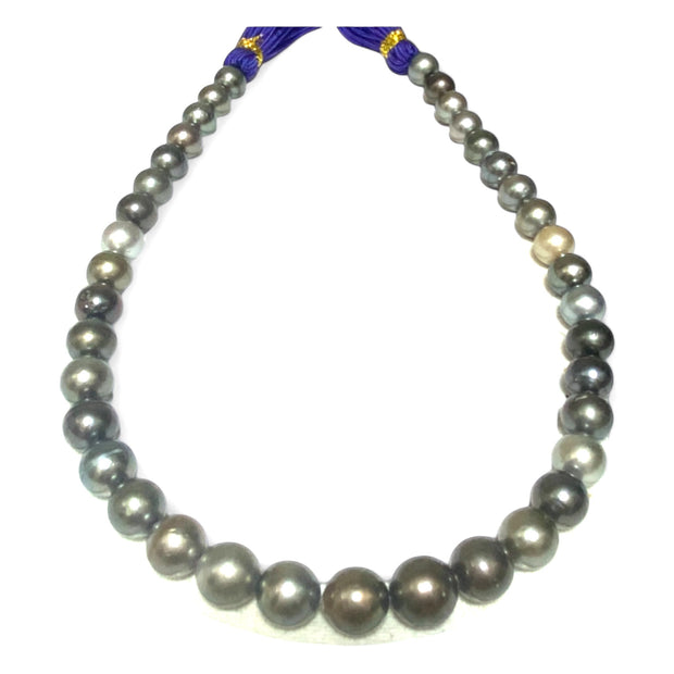 Round 10-11.7mm 38 pcs Tahitian Peacock Gray Green Pearl 16" Strand