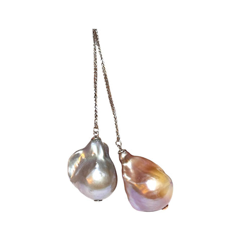 Baroque 14.8-20mm Peach Silver Gray Keshi Double Pearls 16-20" Necklace