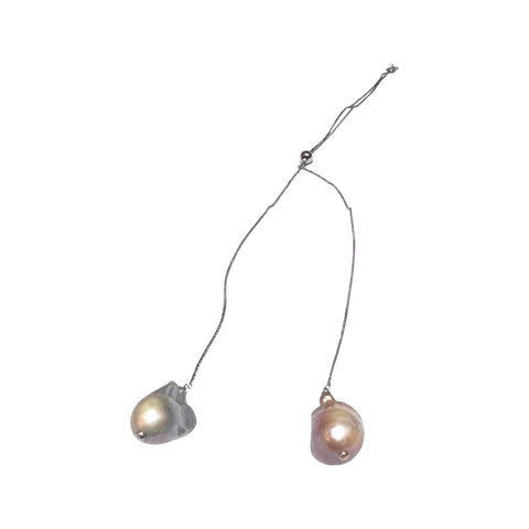 Baroque 14.8-20mm Peach Silver Gray Keshi Double Pearls 16-20" Necklace
