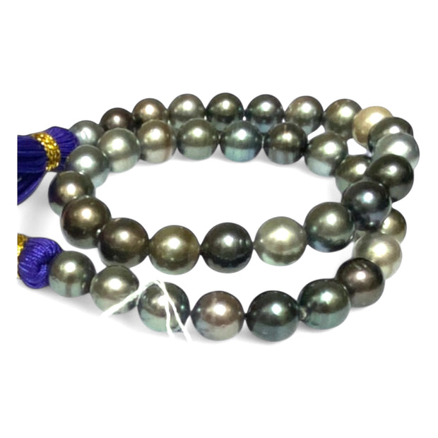 Round 10-11.7mm 38 pcs Tahitian Peacock Gray Green Pearl 16" Strand