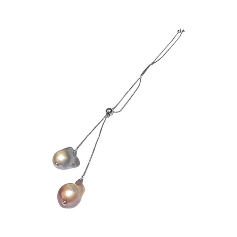 Baroque 14.8-20mm Peach Silver Gray Keshi Double Pearls 16-20" Necklace