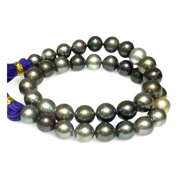 Round 10-11.7mm 38 pcs Tahitian Peacock Gray Green Pearl 16" Strand