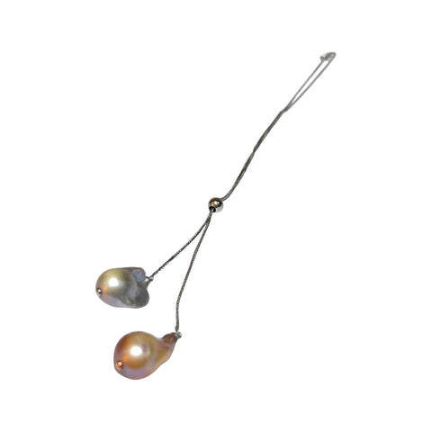Baroque 14.8-20mm Peach Silver Gray Keshi Double Pearls 16-20" Necklace