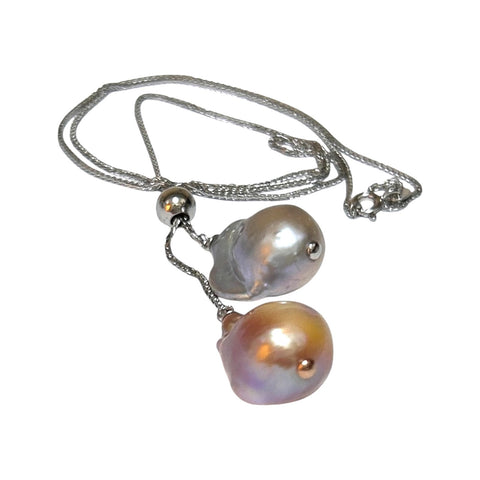 Baroque 14.8-20mm Peach Silver Gray Keshi Double Pearls 16-20" Necklace