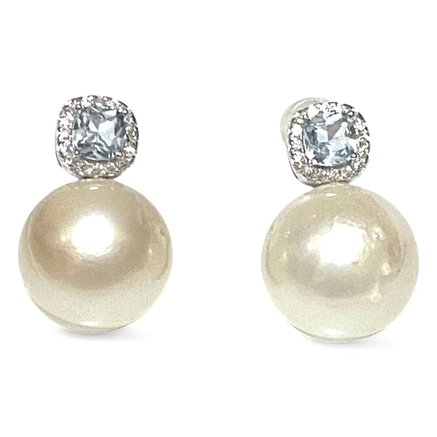 Elegant Round 11.7mm Indonesian Cream White South Sea Pearl Earrings