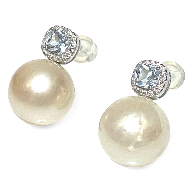 Elegant Round 11.7mm Indonesian Cream White South Sea Pearl Earrings