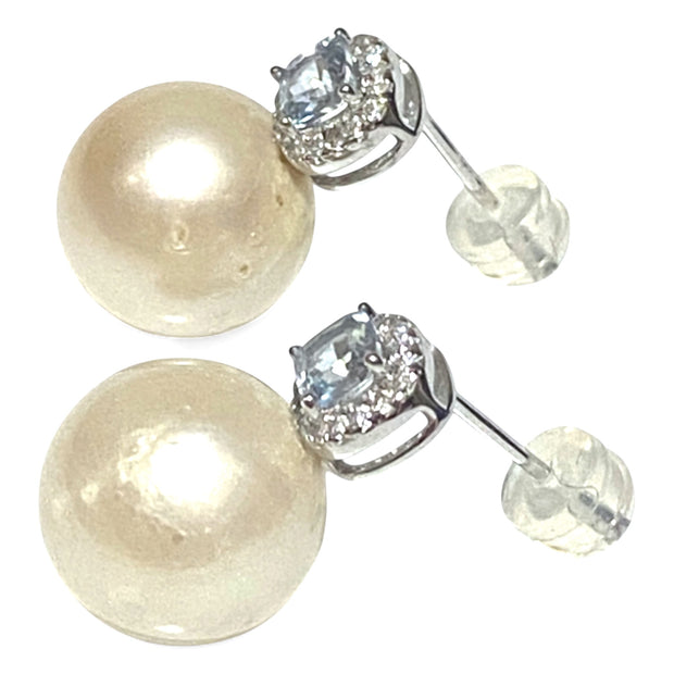 Elegant Round 11.7mm Indonesian Cream White South Sea Pearl Earrings