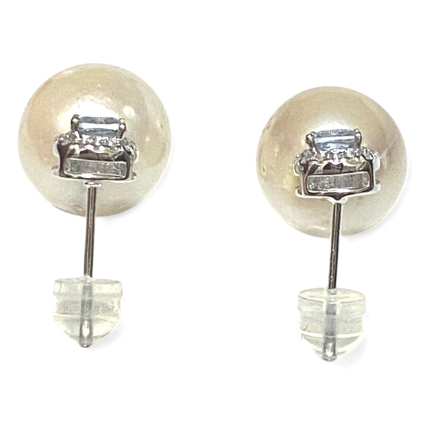 Elegant Round 11.7mm Indonesian Cream White South Sea Pearl Earrings