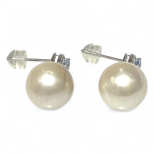 Elegant Round 11.7mm Indonesian Cream White South Sea Pearl Earrings