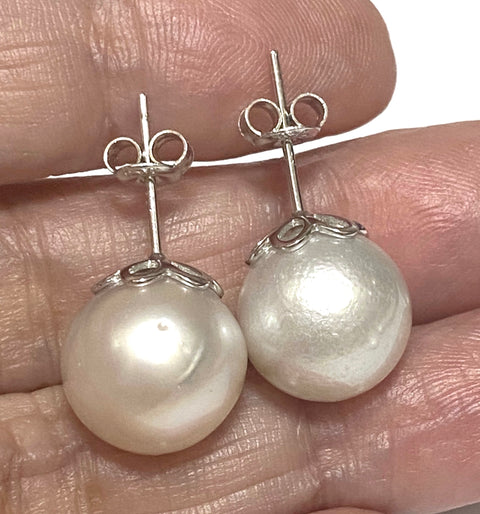 Classy 12.6mm South Sea Silver White Round Pearl Stud Earrings