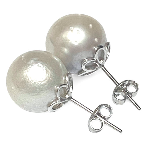 Classy 12.6mm South Sea Silver White Round Pearl Stud Earrings