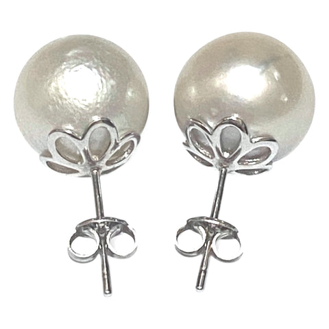Classy 12.6mm South Sea Silver White Round Pearl Stud Earrings
