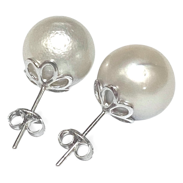 Classy 12.6mm South Sea Silver White Round Pearl Stud Earrings