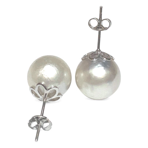 Classy 12.6mm South Sea Silver White Round Pearl Stud Earrings