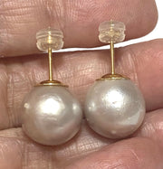 Round 12.2mm Smoke Silver Indonesian South Sea Pearl Stud Earrings
