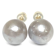 Round 12.2mm Smoke Silver Indonesian South Sea Pearl Stud Earrings