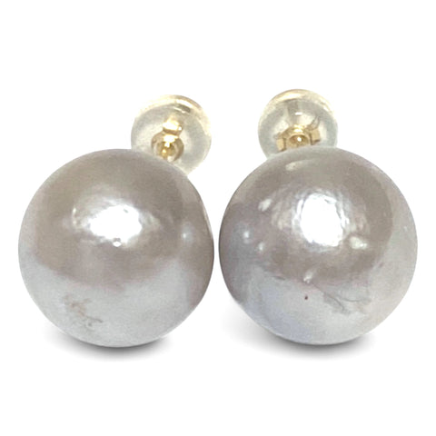 Round 12.2mm Smoke Silver Indonesian South Sea Pearl Stud Earrings