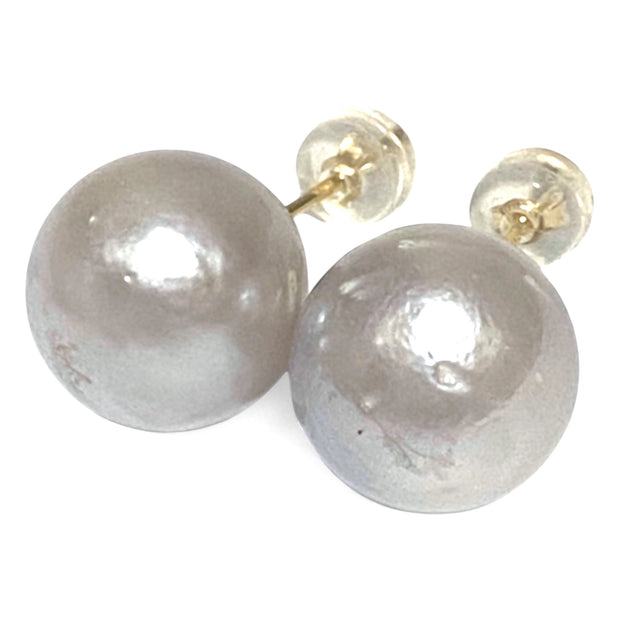 Round 12.2mm Smoke Silver Indonesian South Sea Pearl Stud Earrings