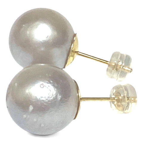 Round 12.2mm Smoke Silver Indonesian South Sea Pearl Stud Earrings
