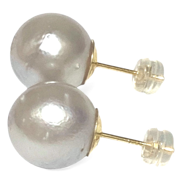 Round 12.2mm Smoke Silver Indonesian South Sea Pearl Stud Earrings
