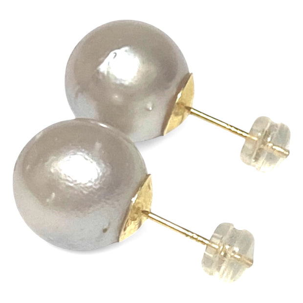 Round 12.2mm Smoke Silver Indonesian South Sea Pearl Stud Earrings
