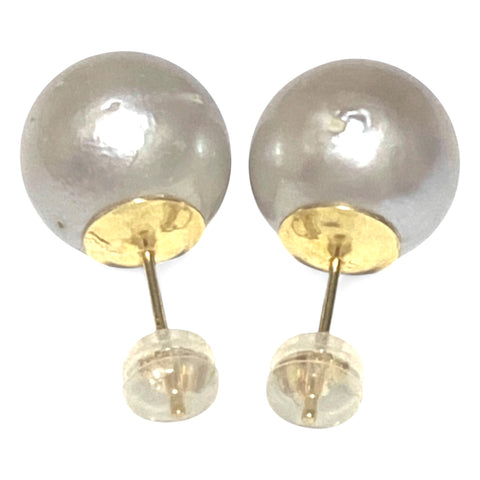 Round 12.2mm Smoke Silver Indonesian South Sea Pearl Stud Earrings