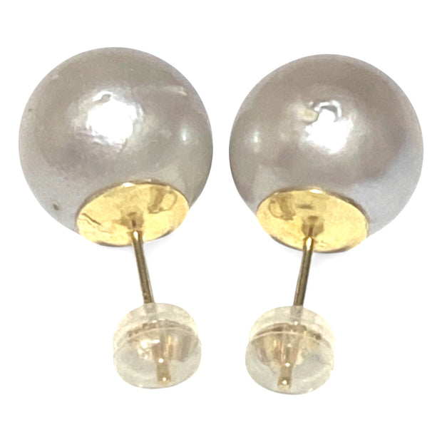 Round 12.2mm Smoke Silver Indonesian South Sea Pearl Stud Earrings