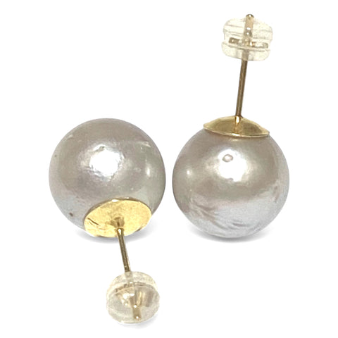 Round 12.2mm Smoke Silver Indonesian South Sea Pearl Stud Earrings