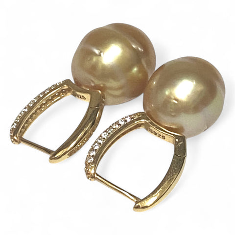 Clip-On 11.5 x 13mm Natural Deep Gold South Sea Ova Pearl Earrings