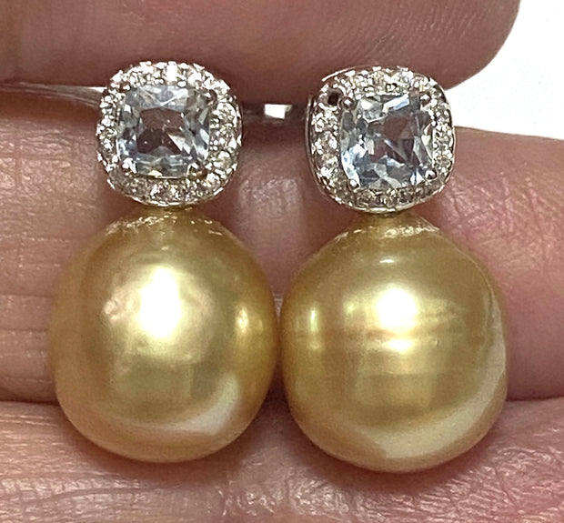 Oval 10.2 x 11mm Rich Gold Philippines South Sea Cultured Pearl Earrings