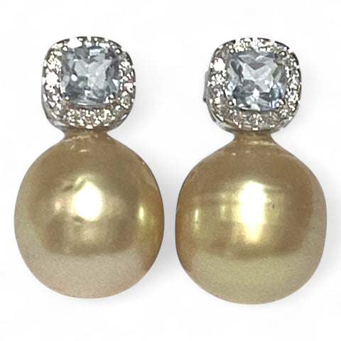 Oval 10.2 x 11mm Rich Gold Philippines South Sea Cultured Pearl Earrings