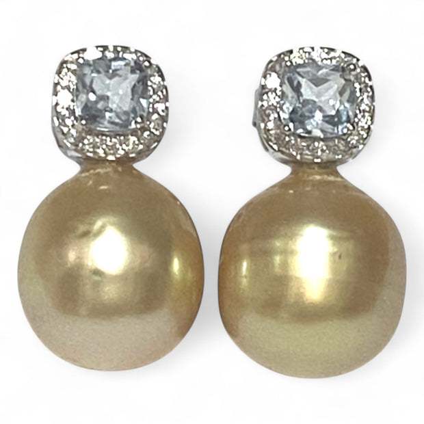 Oval 10.2 x 11mm Rich Gold Philippines South Sea Cultured Pearl Earrings
