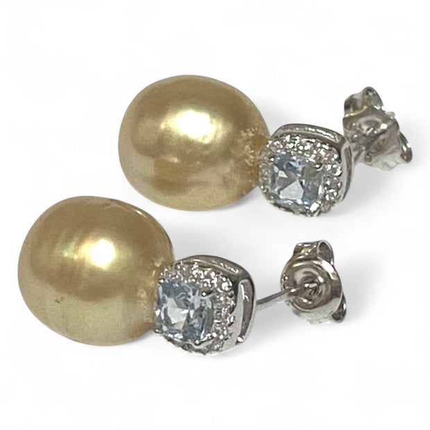 Oval 10.2 x 11mm Rich Gold Philippines South Sea Cultured Pearl Earrings