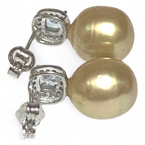 Oval 10.2 x 11mm Rich Gold Philippines South Sea Cultured Pearl Earrings