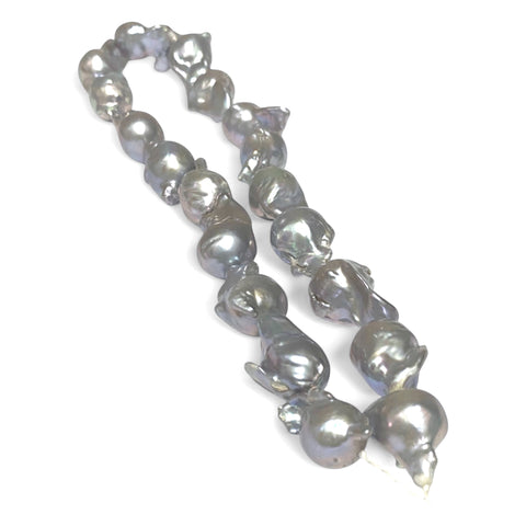Giant 13 - 24.4mm Silver Blue Rainbow Baroque Keshi Pearl 16" Strand