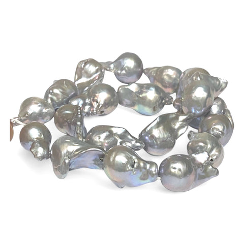 Giant 13 - 24.4mm Silver Blue Rainbow Baroque Keshi Pearl 16" Strand