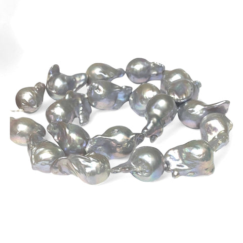 Giant 13 - 24.4mm Silver Blue Rainbow Baroque Keshi Pearl 16" Strand