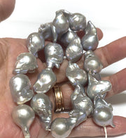 Giant 13 - 24.4mm Silver Blue Rainbow Baroque Keshi Pearl 16" Strand
