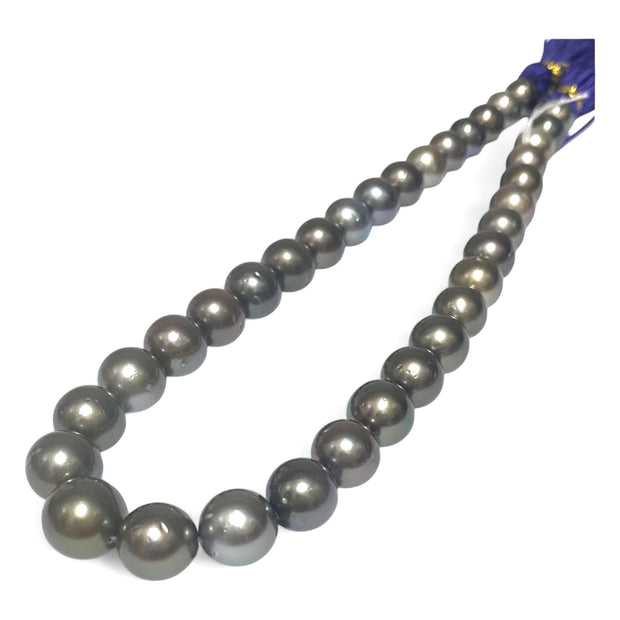 Round 11-13mm 35 pcs Tahitian Peacock Gray Green Pearl 16" Strand