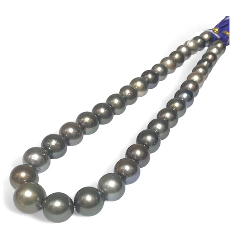 Round 11-13mm 35 pcs Tahitian Peacock Gray Green Pearl 16" Strand