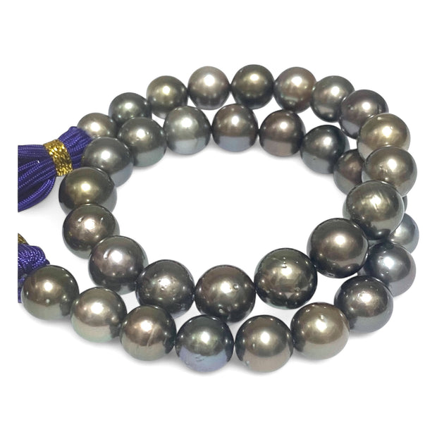 Round 11-13mm 35 pcs Tahitian Peacock Gray Green Pearl 16" Strand