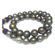 Round 11-13mm 35 pcs Tahitian Peacock Gray Green Pearl 16" Strand