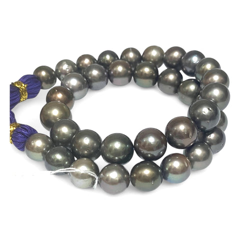 Round 11-13mm 35 pcs Tahitian Peacock Gray Green Pearl 16" Strand