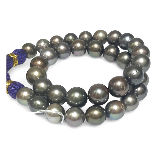 Round 11-13mm 35 pcs Tahitian Peacock Gray Green Pearl 16" Strand